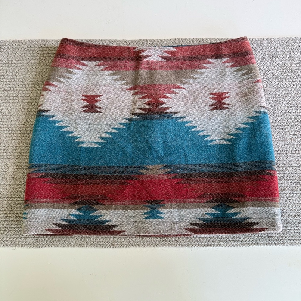 American Eagle Outfitters Blue Tan Gray Western Aztec Wool Acrylic Mini Skirt 4